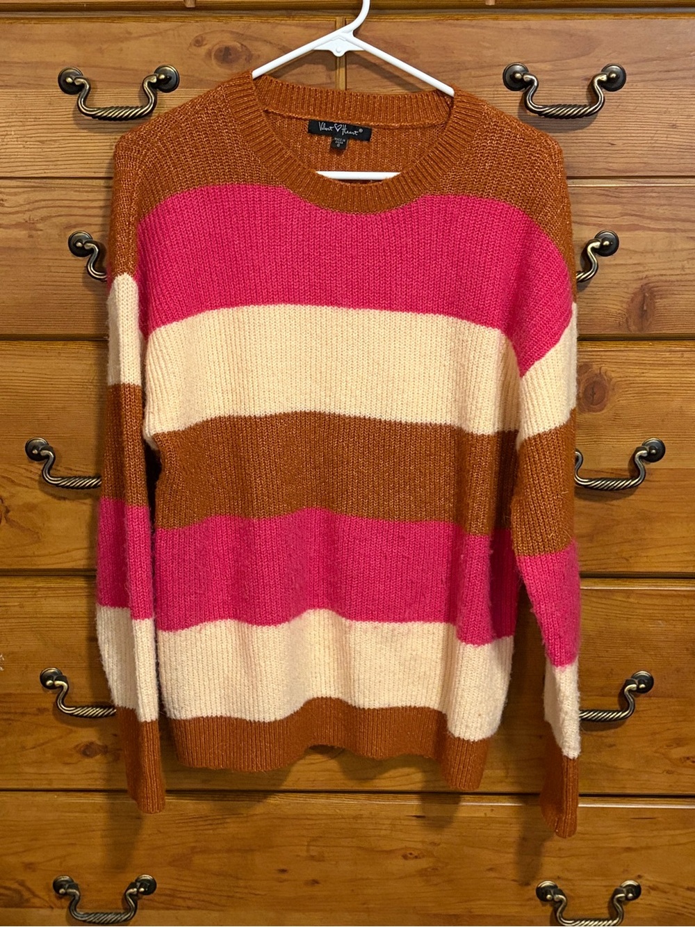 Velvet Heart Striped Crewneck Sweater - Pink, Cream & Brown